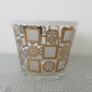 VINTAGE MCM GLASS MID CENTURY MODERN CARNIVAL ICE BUCKET GOLD & CLEAR